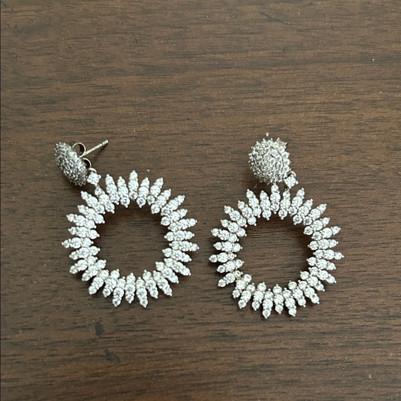 Elegant Silver Crystal Hoop Earrings - Picture 2 of 2